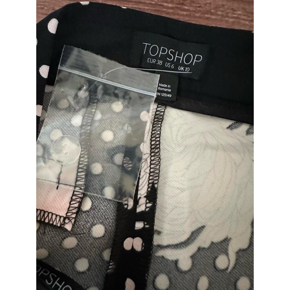 NWT Topshop Black Polka Dot Crop Flare Pants with Pink Floral Print 6 - Picture 6 of 7